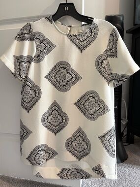 Madewell Cream Top with Black Paisley Print